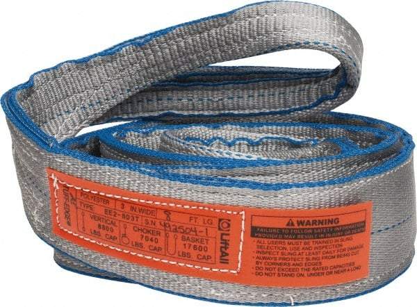 Lift-All - 8' Long x 3" Wide, 8,600 Lb Vertical Capacity, 2 Ply, Polyester Web Sling - 6,900 Lb Choker Capacity - Caliber Tooling