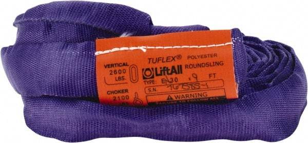 Lift-All - 9' Long x 1" Wide, Polyester Web Sling - 2,100 Lb Choker Capacity, 5/8" Diam Chain, Purple - Caliber Tooling