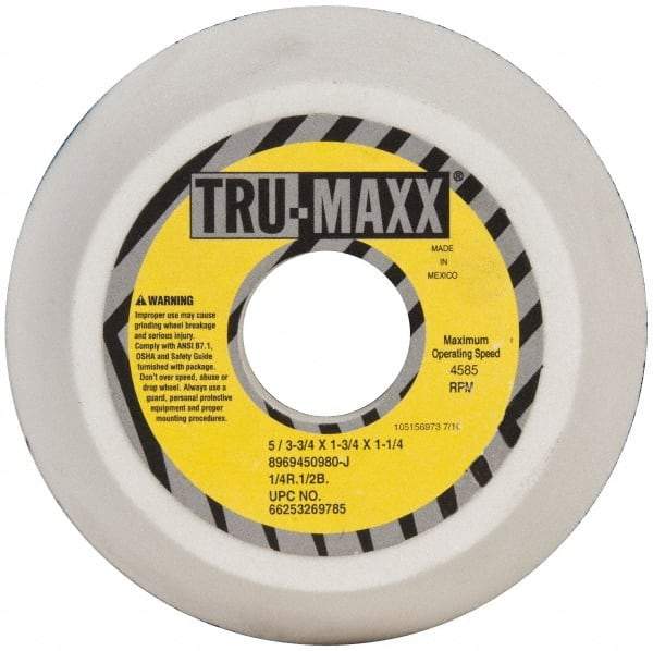 Tru-Maxx - 5" Diam, 1-3/4" Hole Size, 1-3/4" Overall Thickness, 80 Grit, Type 11 Tool & Cutter Grinding Wheel - Medium Grade, Aluminum Oxide, J Hardness, 4,585 RPM - Caliber Tooling