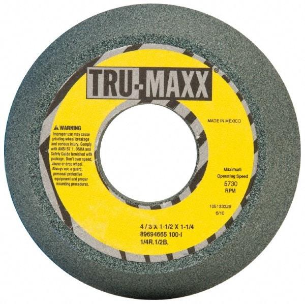 Tru-Maxx - 4" Diam, 1-1/4" Hole Size, 1-1/2" Overall Thickness, 100 Grit, Type 11 Tool & Cutter Grinding Wheel - Fine Grade, Silicon Carbide, I Hardness, 5,730 RPM - Caliber Tooling