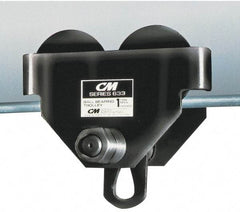 CM - 1/2 Ton Capacity Wide Range Ball Bearing Trolley - 2-1/2" to 5-5/8" Flange Width, 29/32" Wheel Diam, 3" to 15" I-Beam, 35" Min Radius - Caliber Tooling