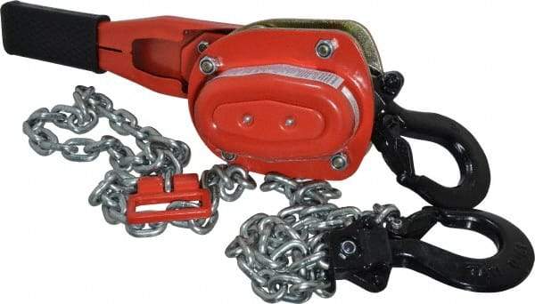 CM - 1,500 Lb Lifting Capacity, 5' Lift Height, Lever Hoist - Made from Chain, 45 Lb Avg Pull to Lift Rated Load - Caliber Tooling