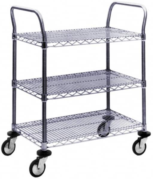 Value Collection - 600 Lb Capacity, 18" Wide x 60" Long x 39" High Wire Cart - 3 Shelf, Steel, Swivel Casters - Caliber Tooling