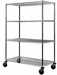 Value Collection - 600 Lb Capacity, 4 Shelf, Rubber Wire Stem Caster Truck - 60" Long x 24" Wide x 68" High, 5" Diam Wheels - Caliber Tooling