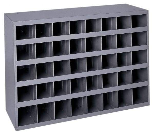 Durham - 40 Bin Bin Shelving Unit with Openings - 33-3/4 Inch Overall Width x 8-1/2 Inch Overall Depth x 22-1/4 Inch Overall Height, Gray Steel Bins - Caliber Tooling