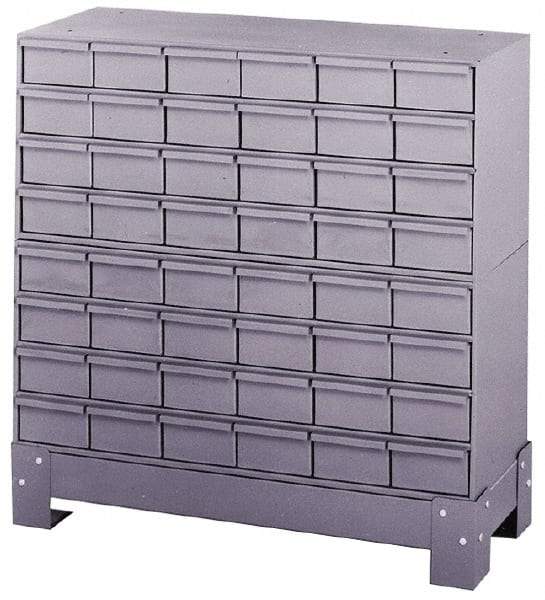 Durham - 48 Bin Bin Shelving Unit with Drawers - 34-1/8 Inch Overall Width x 12-1/4 Inch Overall Depth x 33-3/4 Inch Overall Height, Gray Steel Bins - Caliber Tooling