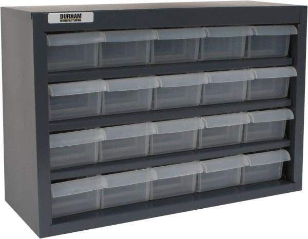 Durham - 20 Drawer, Small Parts Steel Storage Cabinet w/Plastic Drawers - 6-3/8" Deep x 16-3/4" Wide x 12" High - Caliber Tooling