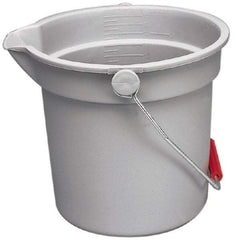 Rubbermaid - 14 Qt, 11-1/4" High, Plastic Round Gray Single Pail with Pour Spout - Handle Included, 12" Top Diam - Caliber Tooling