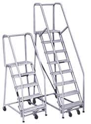 PW Platforms - 7 Step Ladder - Rolling Safety Ladder, 300 Lb Capacity, 70" Platform Height, 32" Base Width x 55" Base Depth, Perforated Tread - Caliber Tooling