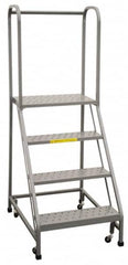 PW Platforms - 4 Step Ladder - Rolling Safety Ladder, 300 Lb Capacity, 40" Platform Height, 20" Base Width x 34" Base Depth, Perforated Tread - Caliber Tooling