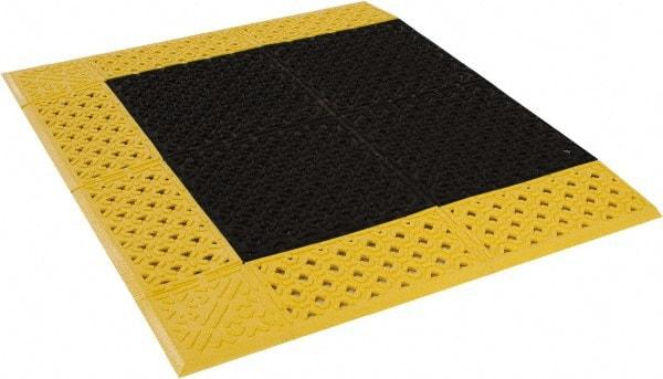 Notrax - 3' Long, Dry/Wet Environment, Anti-Fatigue Matting - Black with Yellow Borders, Vinyl with Vinyl Base, Beveled on 3 Sides - Caliber Tooling