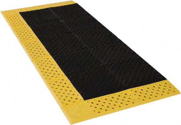 Notrax - 6' Long, Dry/Wet Environment, Anti-Fatigue Matting - Black with Yellow Borders, Vinyl with Vinyl Base, Beveled on 3 Sides - Caliber Tooling