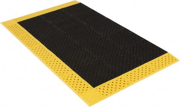 Notrax - 6' Long, Dry/Wet Environment, Anti-Fatigue Matting - Black with Yellow Borders, Vinyl with Vinyl Base, Beveled on 3 Sides - Caliber Tooling