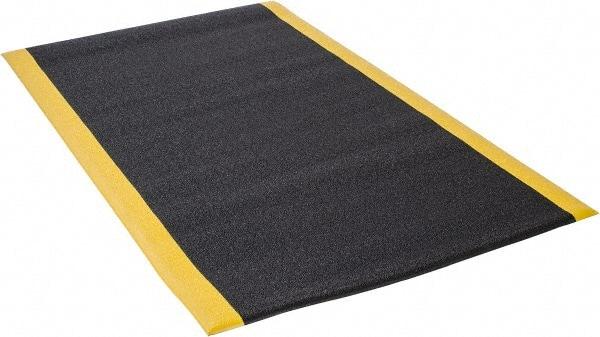 Wearwell - 5' Long x 3' Wide, Dry Environment, Anti-Fatigue Matting - Black with Yellow Borders, Urethane with Vinyl Sponge Base, Rounded on 4 Sides - Caliber Tooling