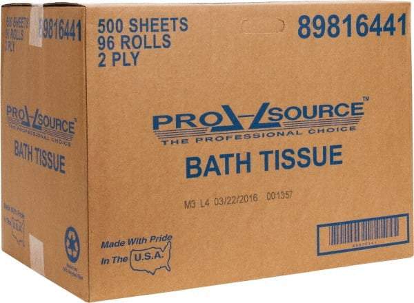 PRO-SOURCE - 150' Roll Length x 3.7" Sheet Width, Standard Roll Toilet Tissue - 500 Sheets per Roll, 2 Ply, White, Recycled Fiber - Caliber Tooling