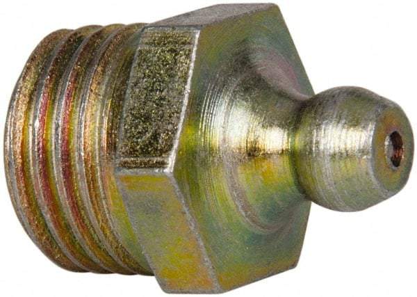 Value Collection - Straight Head Angle, 1/4 NPT Steel Thread-Forming Grease Fitting - 14.29mm Hex - Caliber Tooling