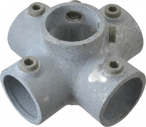 Kee - 1-1/2" Pipe, Four Socket Cross, Malleable Iron Cross Pipe Rail Fitting - Galvanized Finish - Caliber Tooling