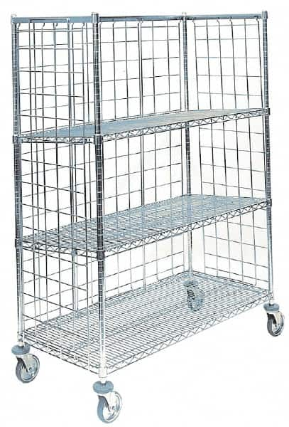 Metro - 1,000 Lb Capacity, 3 Shelf, 3-Sided Steel Truck - 60" Long x 24" Wide x 59" High, 5" Diam Polyurethane Wheels - Caliber Tooling