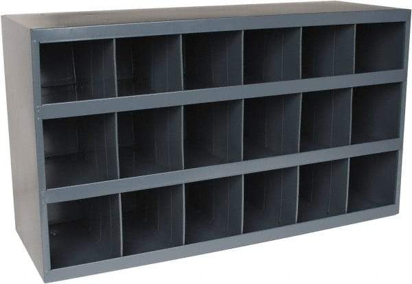 Durham - 18 Bin Bin Shelving Unit with Openings - 33-3/4 Inch Overall Width x 12 Inch Overall Depth x 19-1/4 Inch Overall Height, Gray Steel Bins - Caliber Tooling