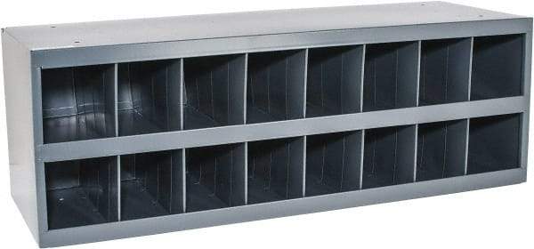 Durham - 16 Bin Bin Shelving Unit with Openings - 33-3/4 Inch Overall Width x 12 Inch Overall Depth x 11-1/2 Inch Overall Height, Gray Steel Bins - Caliber Tooling