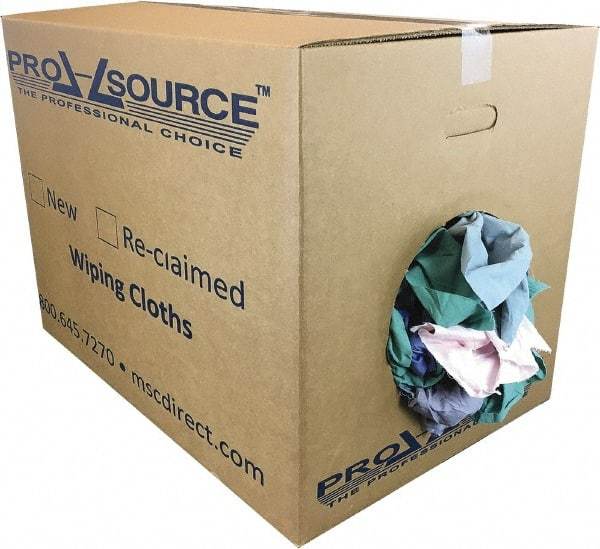 PRO-SOURCE - Reclaimed Poly/Cotton T-Shirt Rags - Assorted Colors, Poly/Cotton, Low Lint, 50 Lbs. at 4 to 6 per Pound, Box - Caliber Tooling