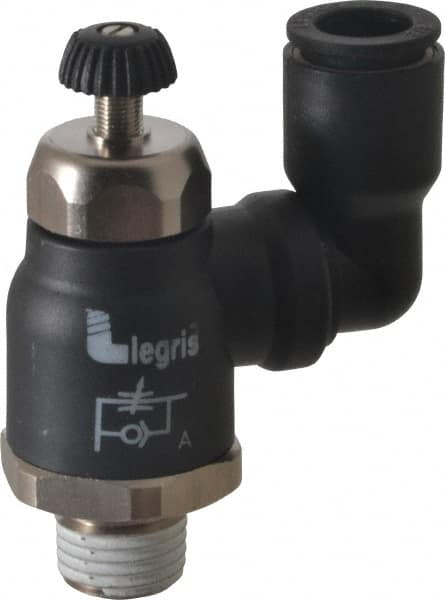 Legris - 3/8" Tube OD x 1/4" Male NPT Compact Swivel Outlet Flow Control Regulator - 0 to 145 psi & Nylon Material - Caliber Tooling