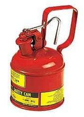 Justrite - 1 Qt Steel Type I Safety Can - 8-1/4" High x 4-3/8" Diam, Red - Caliber Tooling