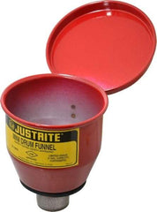 Justrite - 4-1/2" High x 4-1/2" Diam, Galvanized Steel, Manual Closing Pail Funnel with Flame Arrester - 1" Arrester/Tube Length, 5 Gal Drum/Pail Capacity - Caliber Tooling