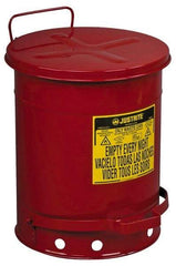 Justrite - 10 Gallon Capacity, Galvanized Steel Disposal Can - 13-15/16 Inch Wide/Diameter x 18-1/4 Inch High, Red, Foot Operated, Approved FM and UL - Caliber Tooling