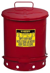 Justrite - 14 Gallon Capacity, Galvanized Steel Disposal Can - 16-1/16 Inch Wide/Diameter x 20-1/4 Inch High, Red, Foot Operated, Approved FM and UL - Caliber Tooling