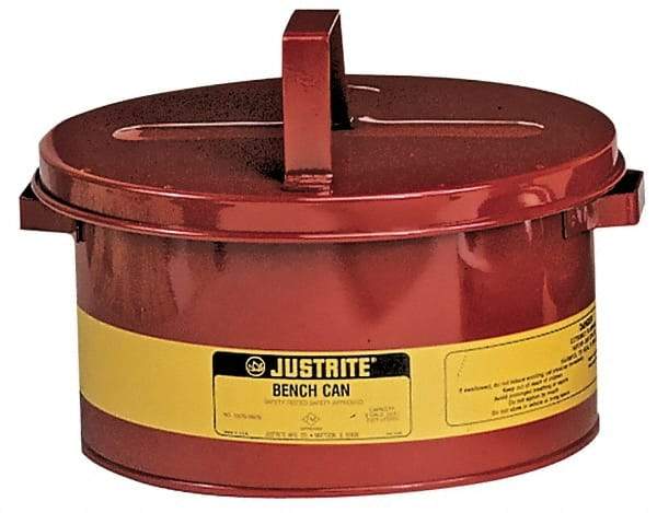 Justrite - 1 Gallon Capacity, Coated Steel, Red Bench Can - 4-1/2 Inch High x 9-3/8 Inch Diameter, 7-1/2 Inch Dasher Diameter - Caliber Tooling