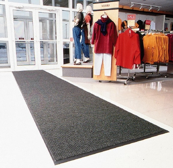 Entrance Mat: 60' Long, 6' Wide, 3/8″ Thick, Blended Yarn Surface Indoor, Heavy-Duty Traffic, Vinyl Base, Charcoal