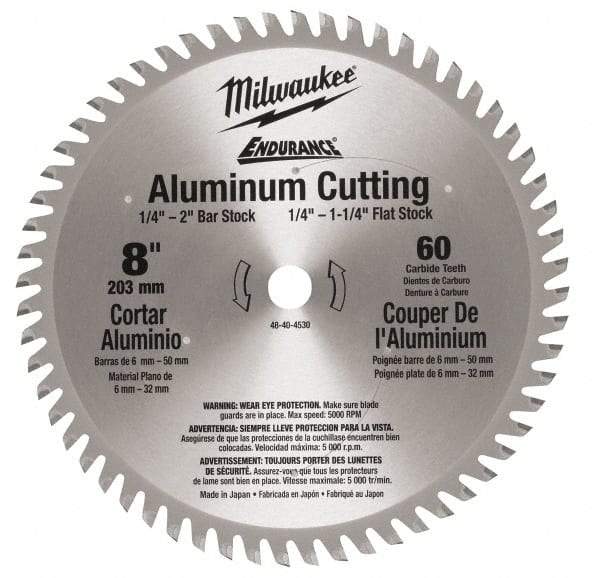 Milwaukee Tool - 8" Diam, 5/8" Arbor Hole Diam, 60 Tooth Wet & Dry Cut Saw Blade - Carbide-Tipped, Burr-Free & Smooth Action, Standard Round Arbor - Caliber Tooling