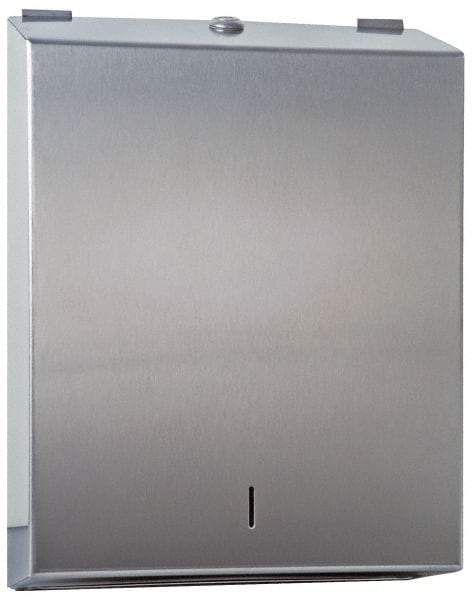 Made in USA - Manual, Stainless Steel Paper Towel Dispenser - 14-1/2" High x 11" Wide x 4" Deep, 2 Sleeves, Silver - Caliber Tooling