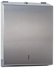 Made in USA - Manual, Stainless Steel Paper Towel Dispenser - 14-1/2" High x 11" Wide x 4" Deep, 2 Sleeves, Silver - Caliber Tooling