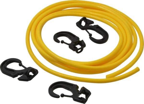 Polyflex - 10' Long x 1/4" Diam, Yellow Tie Down Rope Kit - With 4 Hooks - Caliber Tooling