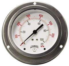 Winters - 2-1/2" Dial, 1/4 Thread, 0-30 Scale Range, Pressure Gauge - Front Flange Panel Mount, Center Back Connection Mount, Accurate to 1.5% of Scale - Caliber Tooling