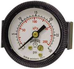 Winters - 2" Dial, 1/8 Thread, 0-200 Scale Range, Pressure Gauge - U-Clamp Panel Mount, Center Back Connection Mount, Accurate to 2.5% of Scale - Caliber Tooling