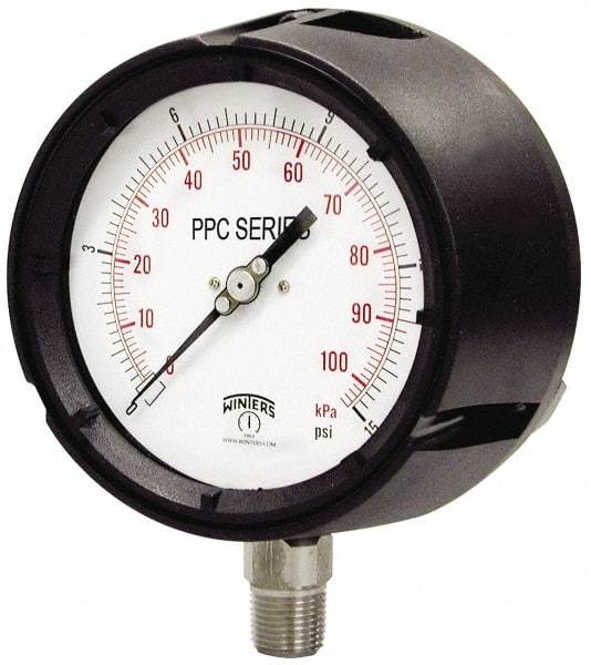 Winters - 4-1/2" Dial, 1/2 Thread, 0-2,000 Scale Range, Pressure Gauge - Lower Connection Mount, Accurate to 0.5% of Scale - Caliber Tooling