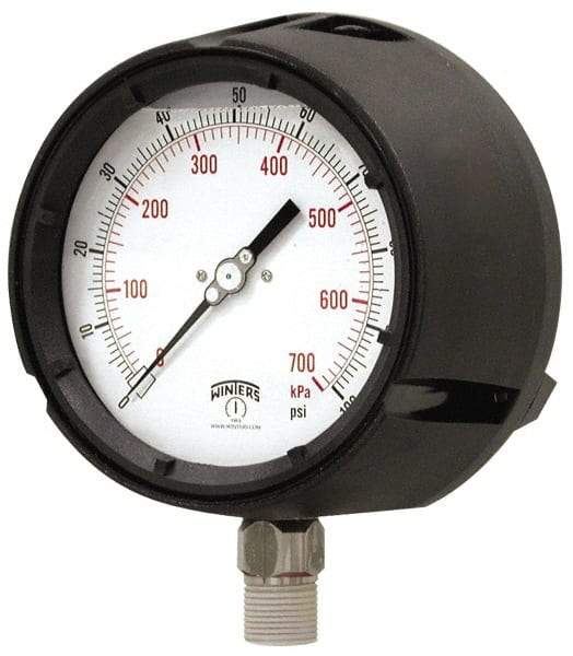 Winters - 4-1/2" Dial, 1/2 Thread, 0-30 Scale Range, Pressure Gauge - Lower Connection Mount, Accurate to 0.5% of Scale - Caliber Tooling