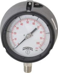 Winters - 4-1/2" Dial, 1/2 Thread, 0-15 Scale Range, Pressure Gauge - Lower Connection Mount, Accurate to 0.5% of Scale - Caliber Tooling