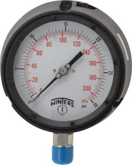 Winters - 4-1/2" Dial, 1/2 Thread, 0-30 Scale Range, Pressure Gauge - Lower Connection Mount, Accurate to 0.5% of Scale - Caliber Tooling