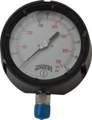 Winters - 4-1/2" Dial, 1/2 Thread, 0-100 Scale Range, Pressure Gauge - Lower Connection Mount, Accurate to 0.5% of Scale - Caliber Tooling