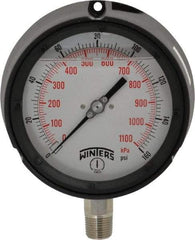 Winters - 4-1/2" Dial, 1/2 Thread, 0-160 Scale Range, Pressure Gauge - Lower Connection Mount, Accurate to 0.5% of Scale - Caliber Tooling