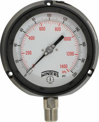 Winters - 4-1/2" Dial, 1/2 Thread, 0-200 Scale Range, Pressure Gauge - Lower Connection Mount, Accurate to 0.5% of Scale - Caliber Tooling