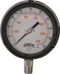 Winters - 4-1/2" Dial, 1/2 Thread, 0-200 Scale Range, Pressure Gauge - Lower Connection Mount, Accurate to 0.5% of Scale - Caliber Tooling