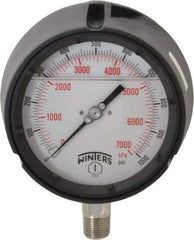 Winters - 4-1/2" Dial, 1/2 Thread, 0-1,000 Scale Range, Pressure Gauge - Lower Connection Mount, Accurate to 0.5% of Scale - Caliber Tooling