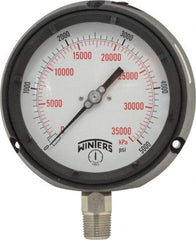 Winters - 4-1/2" Dial, 1/2 Thread, 0-5,000 Scale Range, Pressure Gauge - Lower Connection Mount, Accurate to 0.5% of Scale - Caliber Tooling