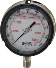 Winters - 4-1/2" Dial, 1/2 Thread, 0-10,000 Scale Range, Pressure Gauge - Lower Connection Mount, Accurate to 0.5% of Scale - Caliber Tooling