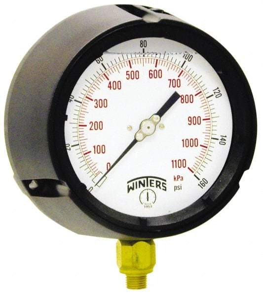 Winters - 4-1/2" Dial, 1/4 Thread, 30-0-15 Scale Range, Pressure Gauge - Lower Connection Mount, Accurate to 0.5% of Scale - Caliber Tooling